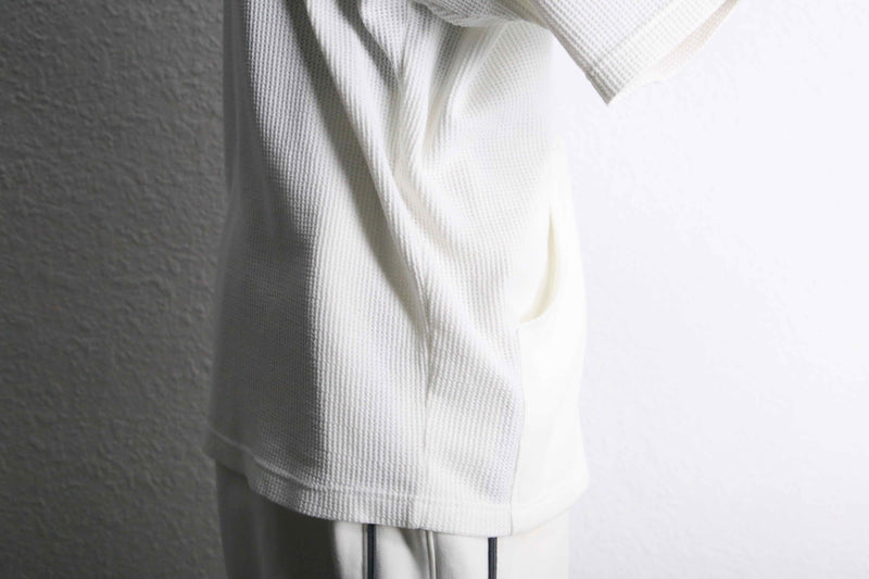 90's "adidas" white waffle S/S zip up hoodie