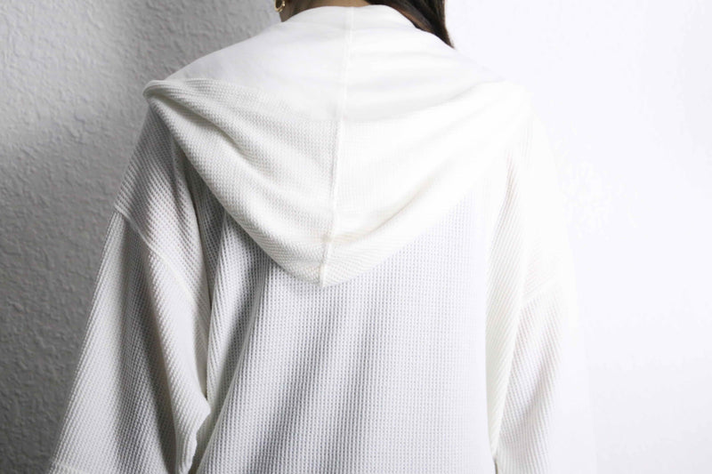 90's "adidas" white waffle S/S zip up hoodie