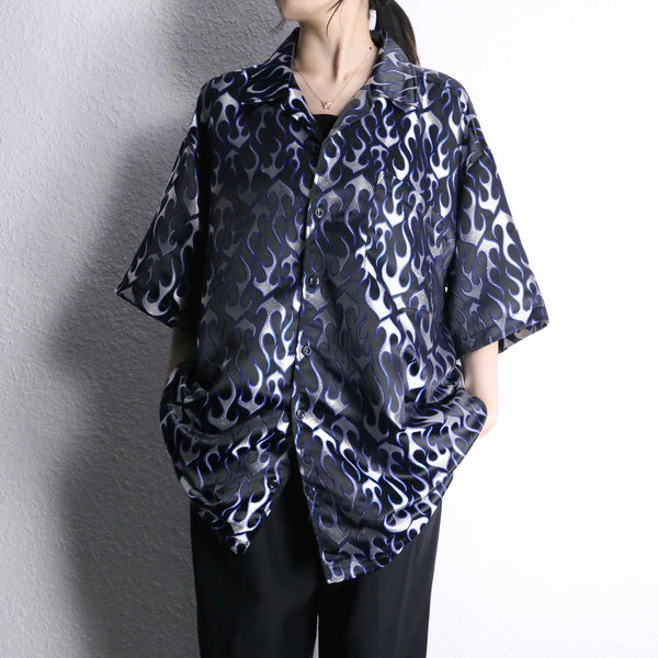blue metallic fire pattern s/s shirt
