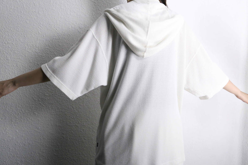 90's "adidas" white waffle S/S zip up hoodie