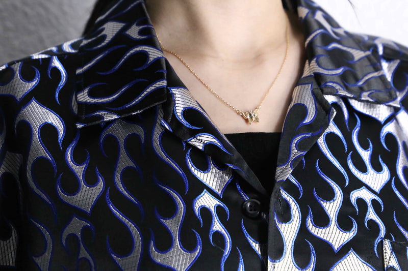 blue metallic fire pattern s/s shirt