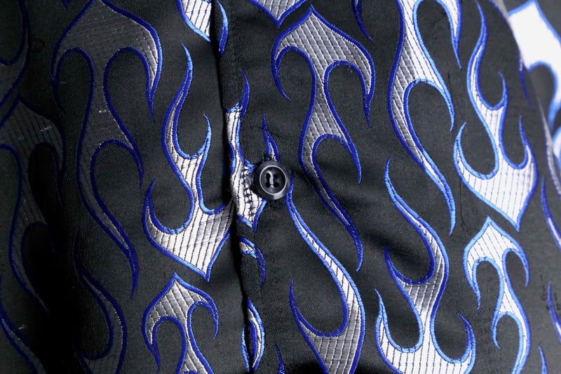 blue metallic fire pattern s/s shirt