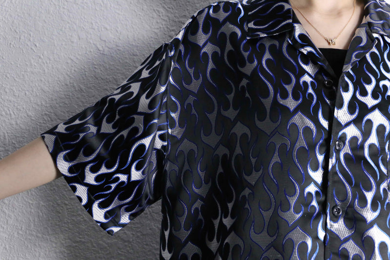 blue metallic fire pattern s/s shirt