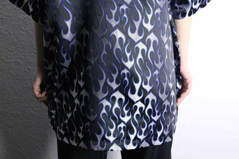 blue metallic fire pattern s/s shirt