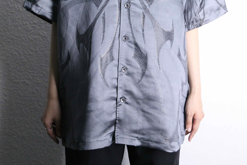 metallic gray tribal pattern open collar shirt