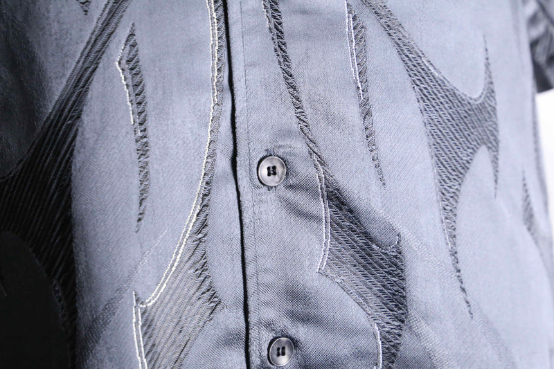 metallic gray tribal pattern open collar shirt
