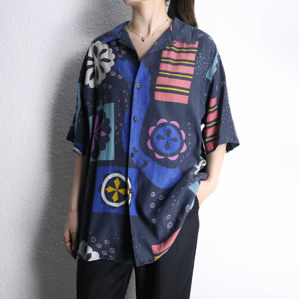 “PERRY ELLIS” mulch pattern silk s/s shirt