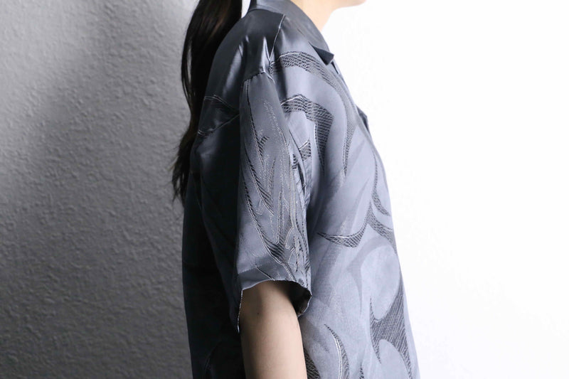 metallic gray tribal pattern open collar shirt
