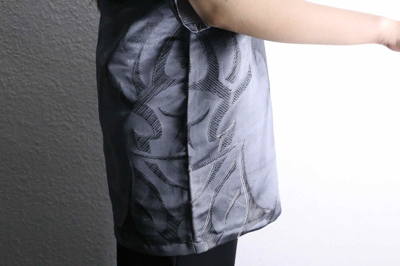 metallic gray tribal pattern open collar shirt