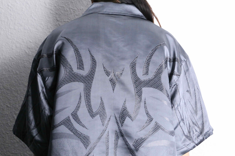 metallic gray tribal pattern open collar shirt