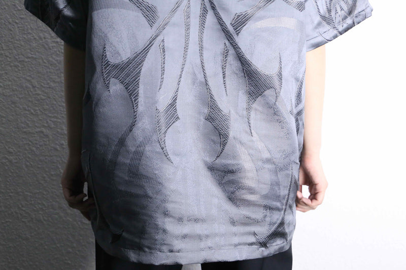 metallic gray tribal pattern open collar shirt
