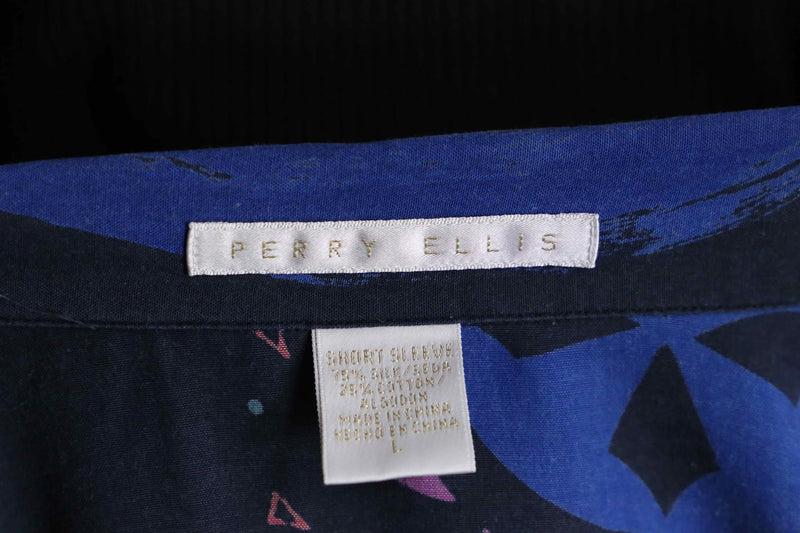 “PERRY ELLIS” mulch pattern silk s/s shirt