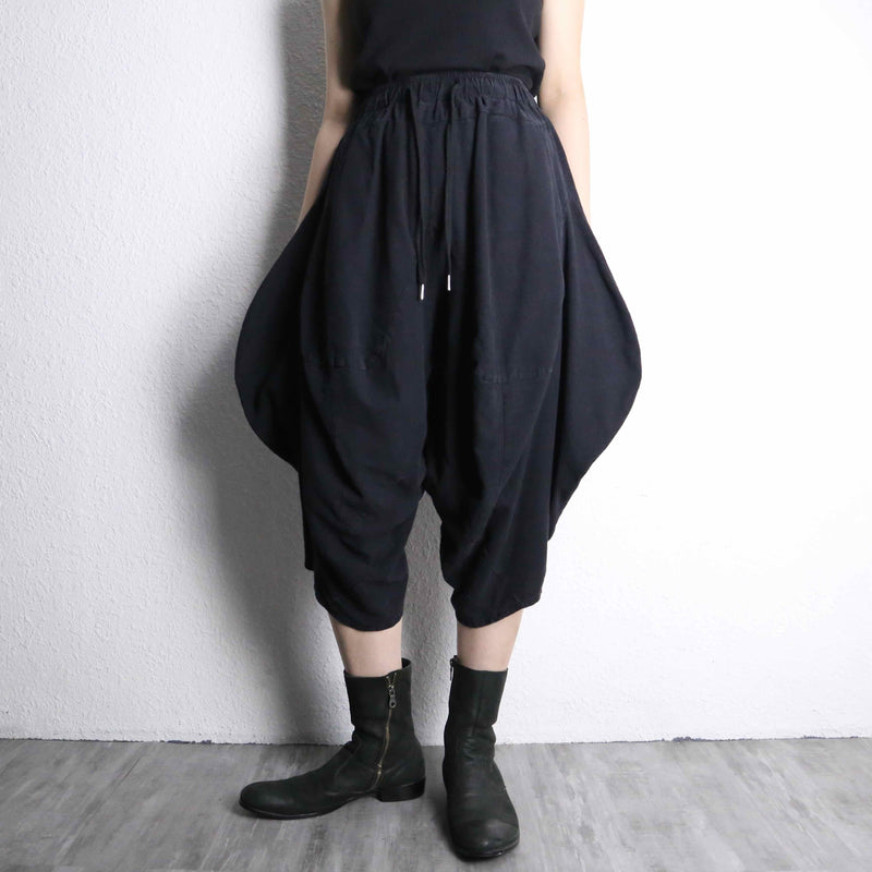 black cotton cropped balloon sarouel pants