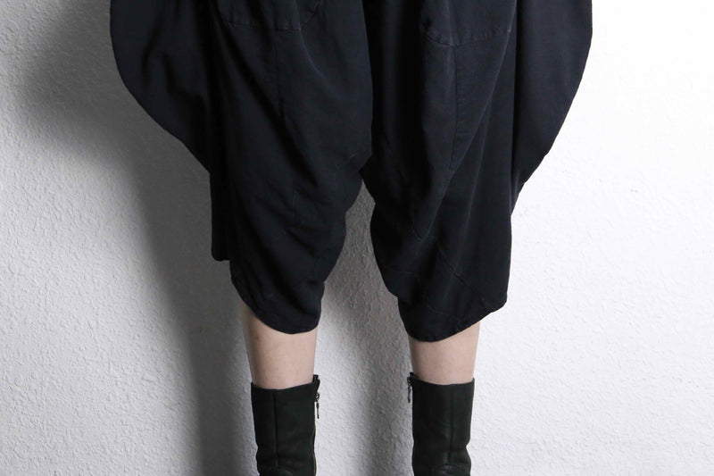 black cotton cropped balloon sarouel pants