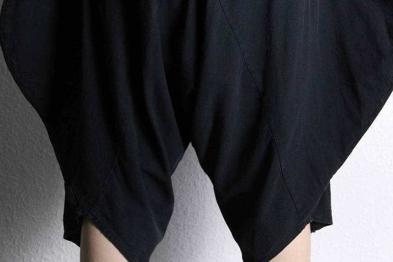 black cotton cropped balloon sarouel pants