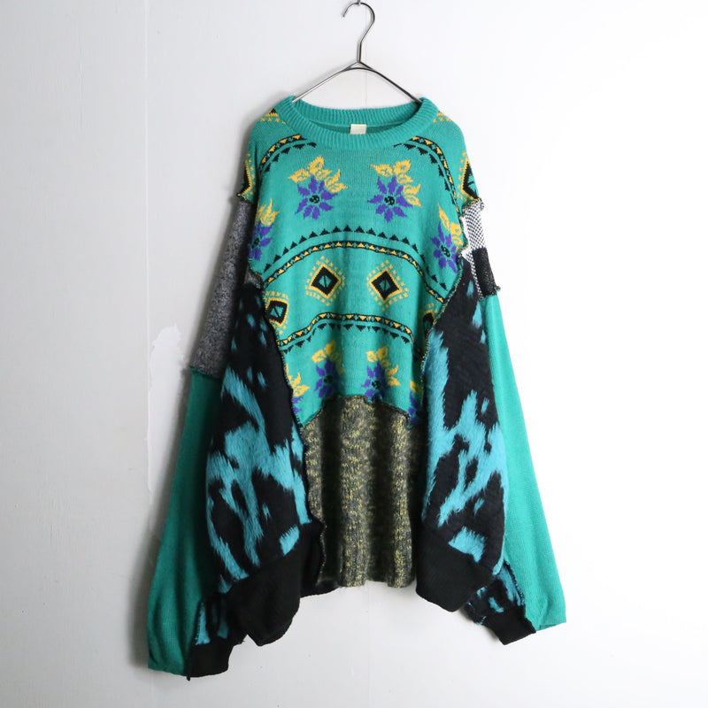 "Re:make" green patchwork dolman knit