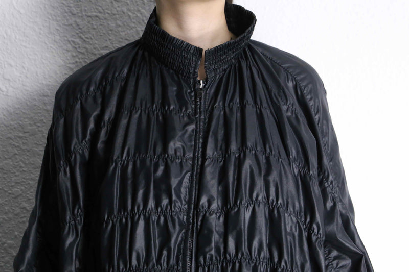 black gather design stand collar zip jacket