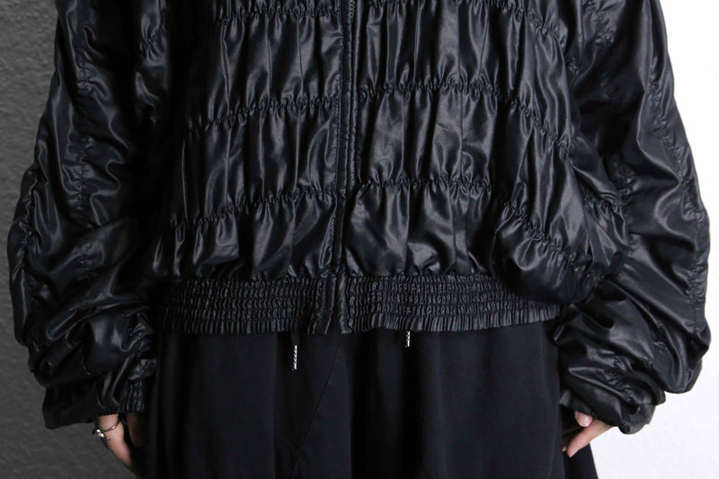 black gather design stand collar zip jacket