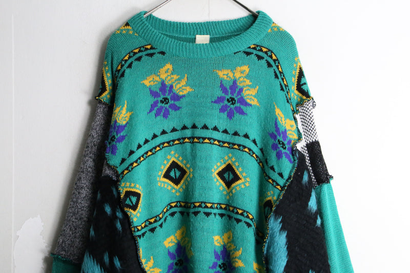 "Re:make" green patchwork dolman knit