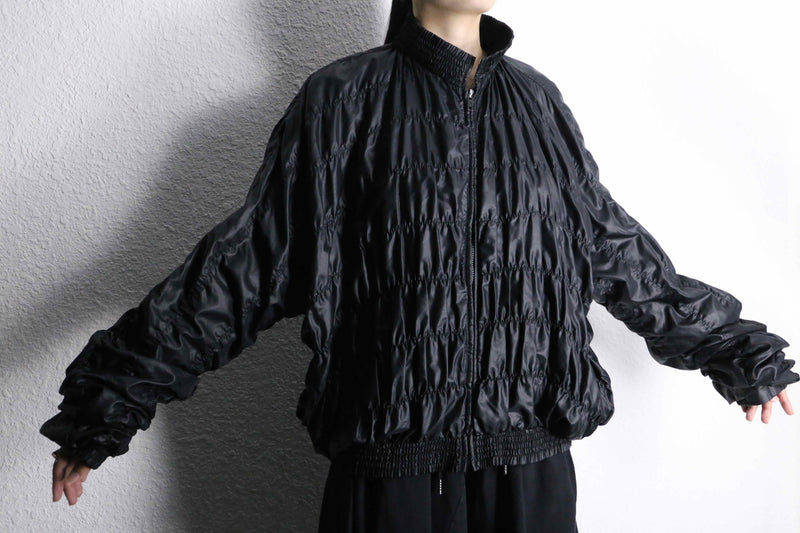 black gather design stand collar zip jacket