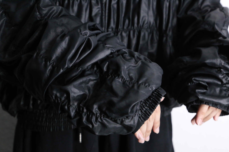 black gather design stand collar zip jacket