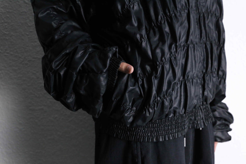 black gather design stand collar zip jacket