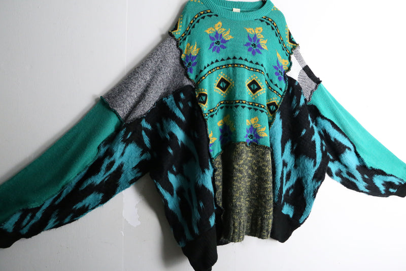 "Re:make" green patchwork dolman knit