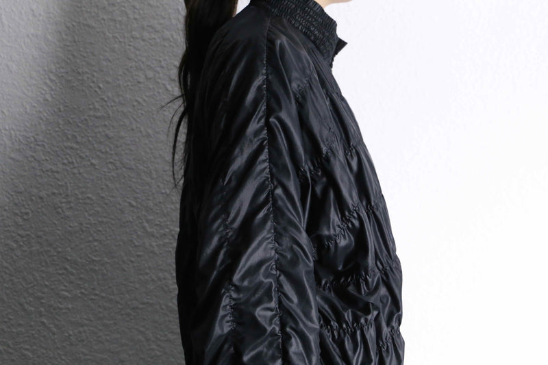 black gather design stand collar zip jacket