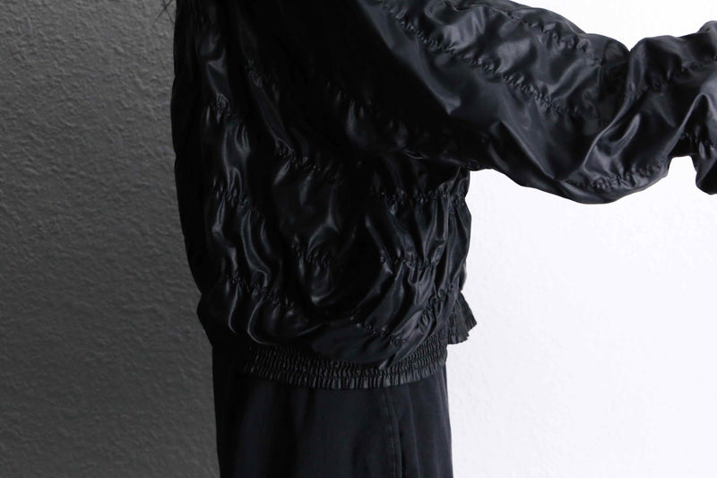 black gather design stand collar zip jacket