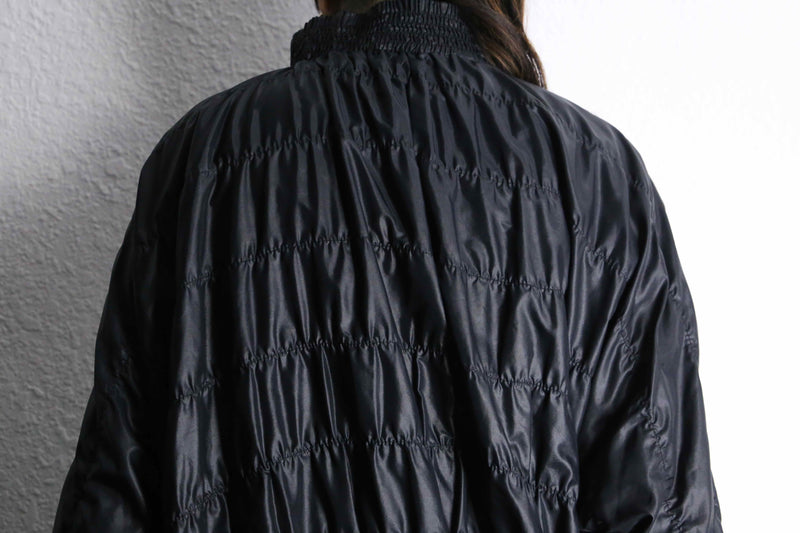 black gather design stand collar zip jacket