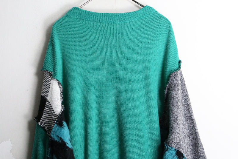 "Re:make" green patchwork dolman knit