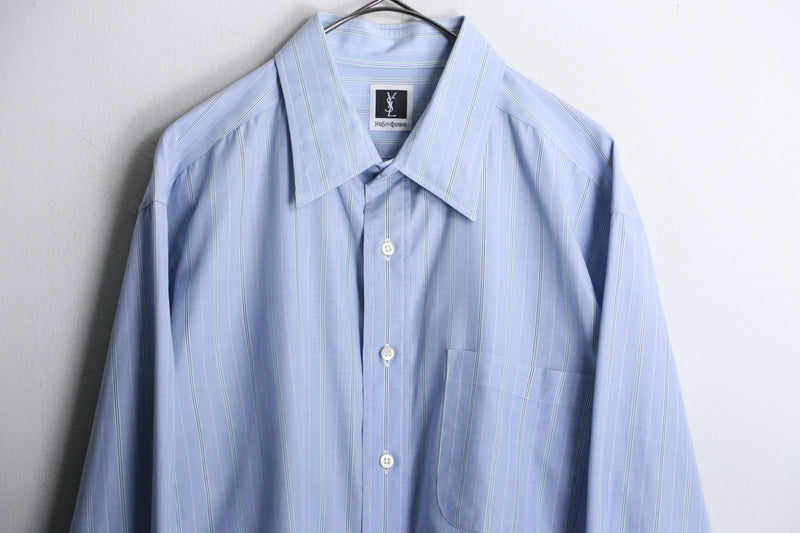 “YSL” sax blue stripe L/S dress shirt