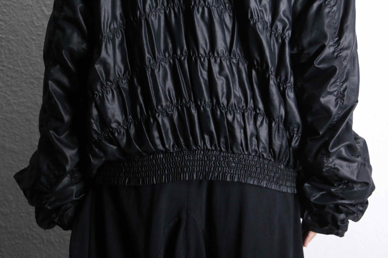 black gather design stand collar zip jacket