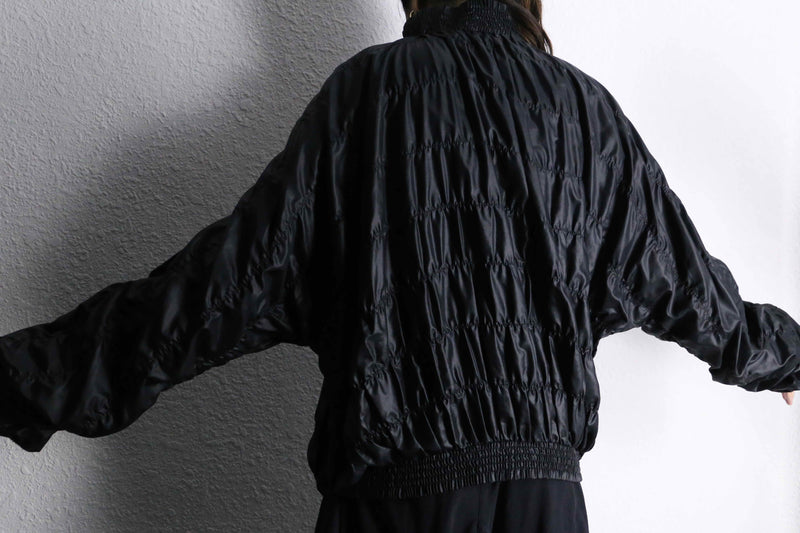 black gather design stand collar zip jacket