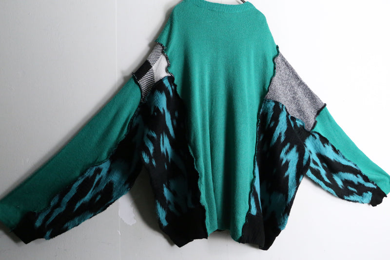 "Re:make" green patchwork dolman knit