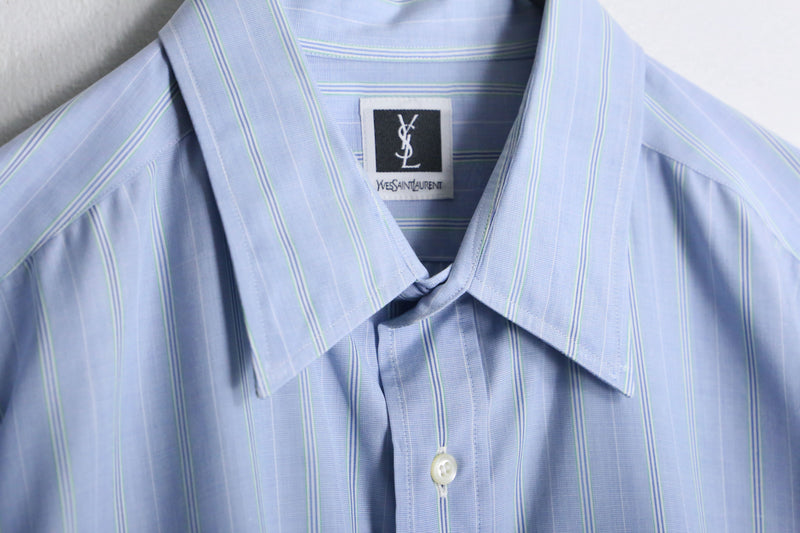 “YSL” sax blue stripe L/S dress shirt