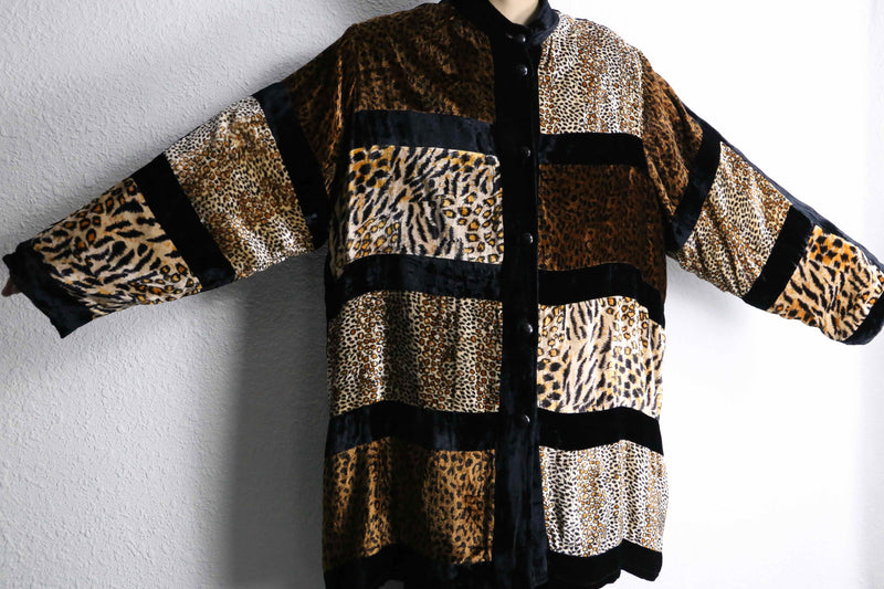 animal mulch pattern velour long shirt