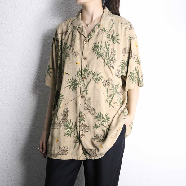 “ORVIS” beige base full pattern silk shirt