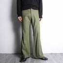 melange green wool flare trousers