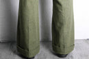melange green wool flare trousers