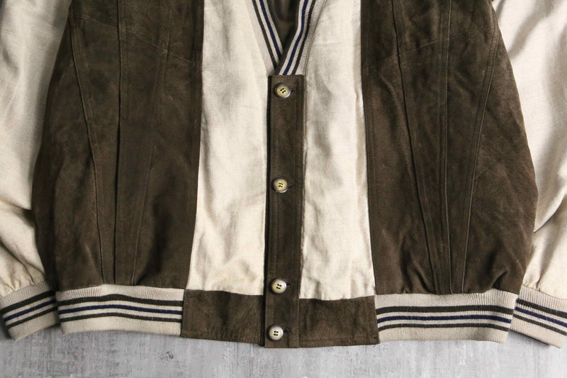 leather × linen switch design cardigan