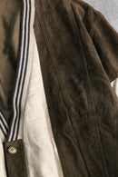 leather × linen switch design cardigan