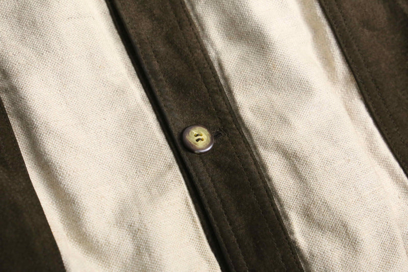 leather × linen switch design cardigan