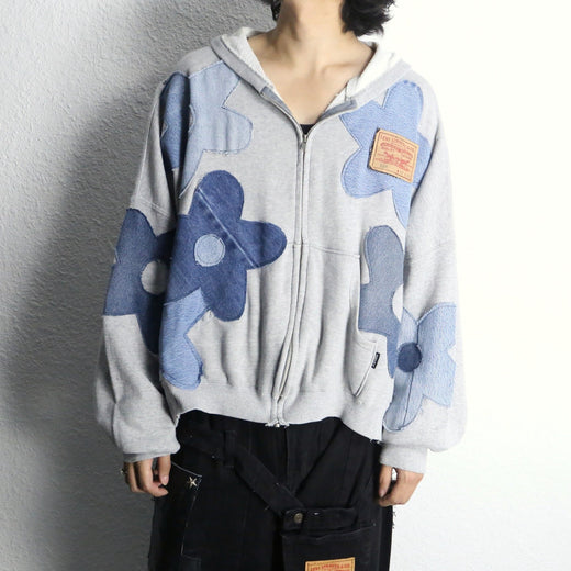 "Re:make" flower patch zip hoodie