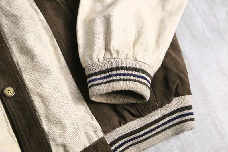 leather × linen switch design cardigan