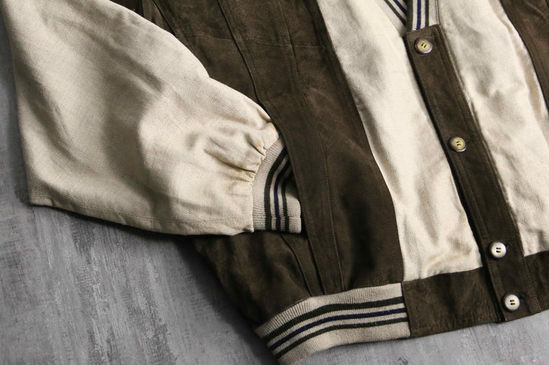 leather × linen switch design cardigan