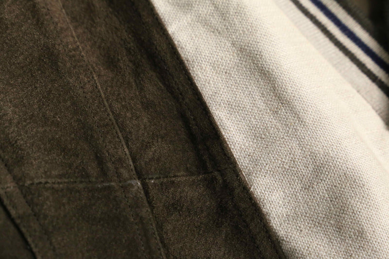 leather × linen switch design cardigan