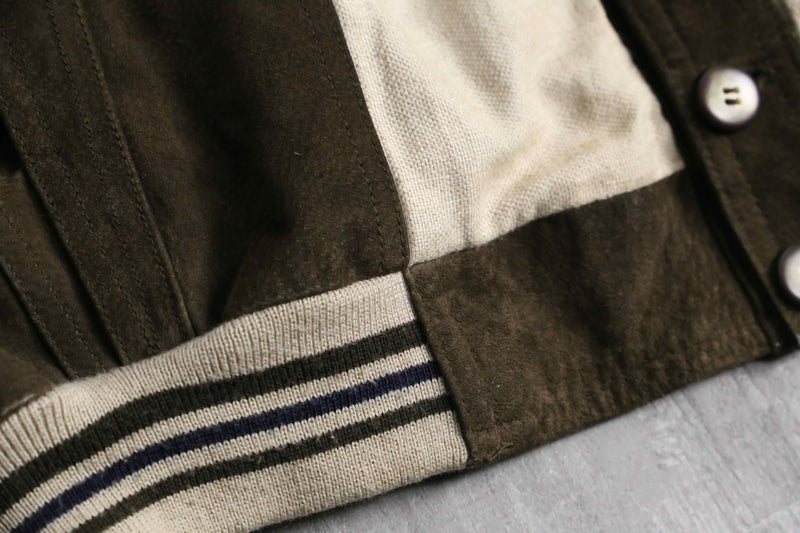 leather × linen switch design cardigan