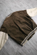 leather × linen switch design cardigan