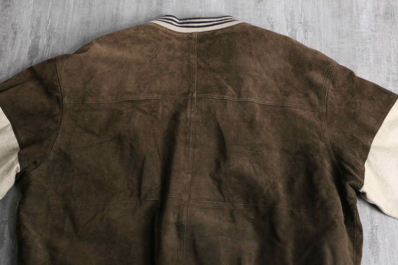 leather × linen switch design cardigan